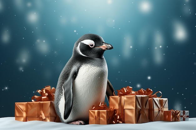 Molto spazio per i messaggi di Natale Pinguino in un cappello di Babbo Natale