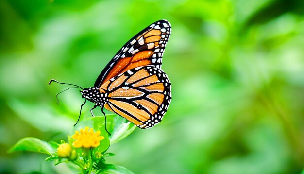 Momenti accattivanti nella natura Farfalla monarca appollaiata su una pianta verde vibrante libera