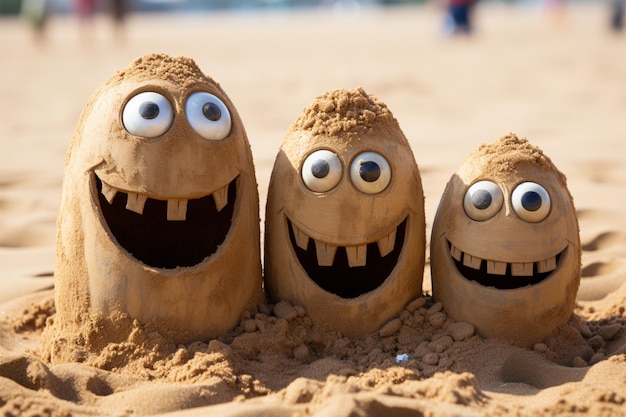 Momenti condivisi Simbolo di faccia di famiglia sulla stanza di spiaggia di sabbia per la personalizzazione