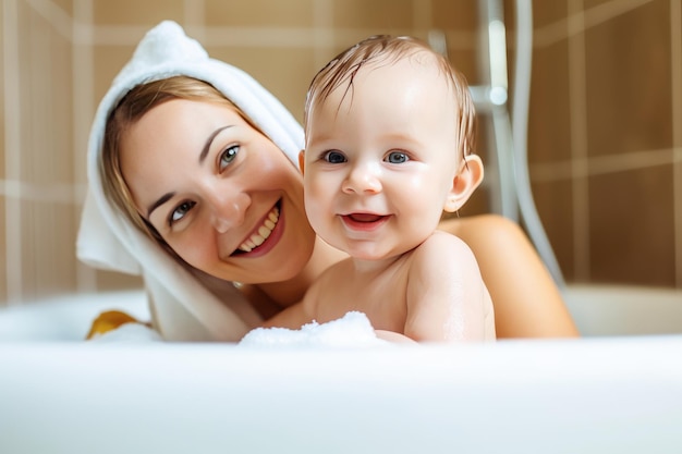 Momenti teneri nel bagno Amore e cura della madre IA generativa