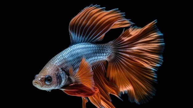 Momento di movimento di un pesce betta siamese a mezzaluna marrone e grigio