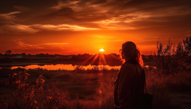 Momento di qualcuno che guarda un bel tramonto estivo IA generativa