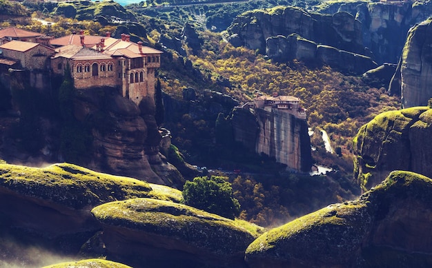 Monasteri di Meteora in Grecia. Filtro Instagram.
