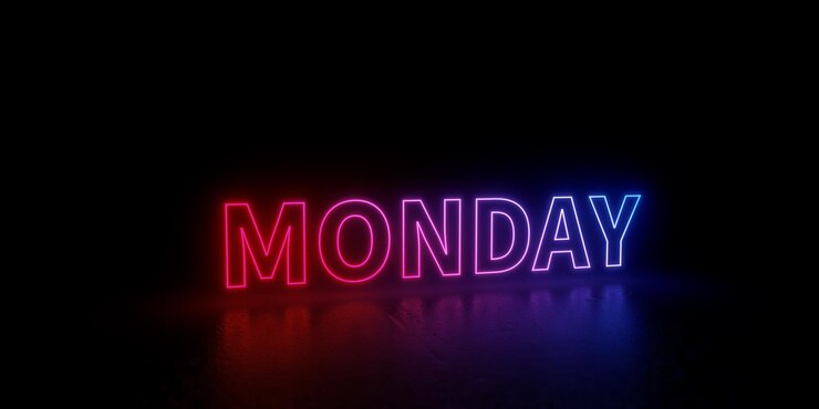 Photo monday word text 3d rendered outline neon style illustration isolated 3d illustration