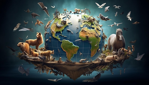 mondo animali selvatici che circondano il globo