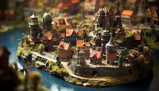 Mondo fantastico in miniatura racchiuso in una foto tiltshift da 50 mm