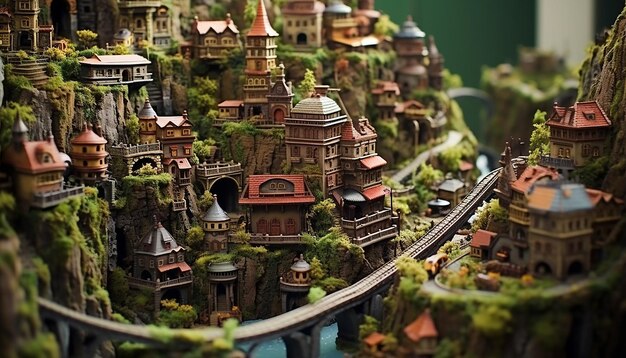 Mondo fantastico in miniatura racchiuso in una foto tiltshift da 50 mm