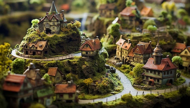 Mondo fantastico in miniatura racchiuso in una foto tiltshift da 50 mm