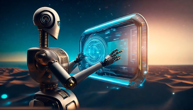 Mondo futuristico dell'illustrazione del robot di tecnologia di intelligenza artificiale