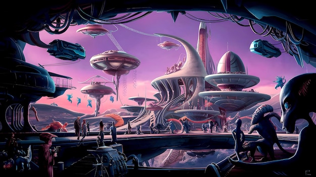 Mondo futuristico Fantasia futuristica Fantasia oscura Immagine di sfondo