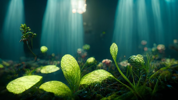 mondo sottomarino con piante realistiche