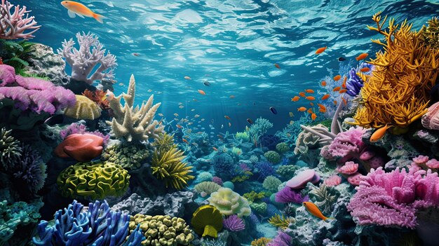 Mondo sottomarino coralli vita marina pesci colori scuri ambiente naturale flora e fauna raggi solari acqua acqua mare oceano stile realistico generato da AI