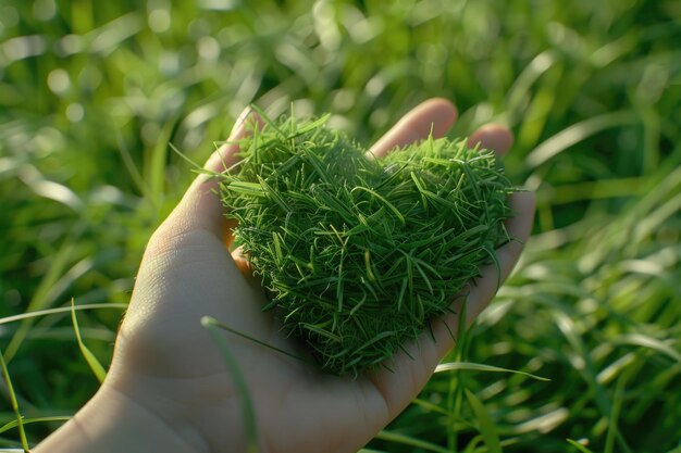 mondo verde nel cuore mano erba sullo sfondo