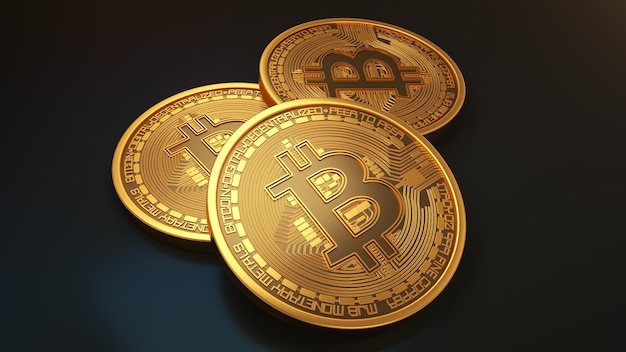 Moneta bitcoin d'oro Logo di criptovaluta e sfondo scuro