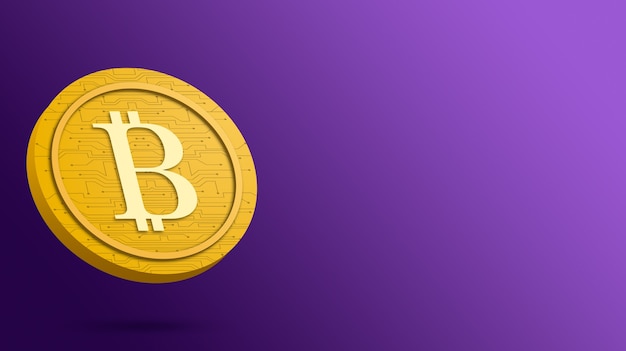 Moneta Bitcoin su uno sfondo viola, rendering 3d di criptovaluta