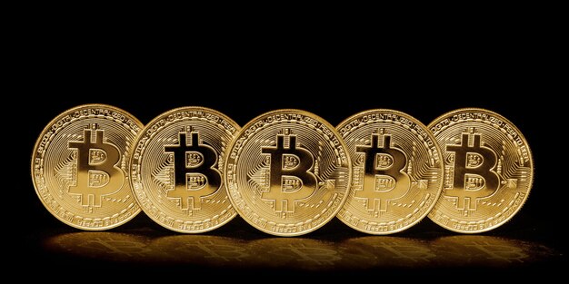 Moneta Bitcoin sullo sfondo nero