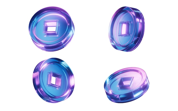 Moneta con effetto luminoso al neon scuro rendering 3D