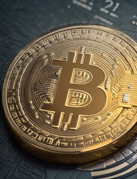 Moneta d'oro Bitcoin sul laptop Concetto di criptovaluta Valuta digitale AIgenerata