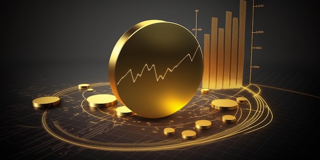 Moneta d'oro con idea di grafico per tema di investimento