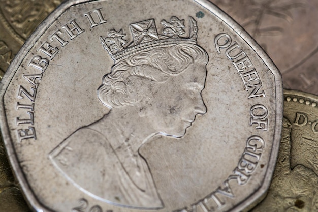 Moneta da 50 pence in macro