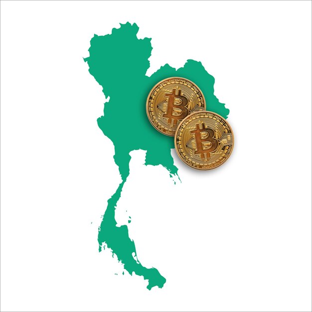 Moneta di criptovaluta Bitcoin su una mappa della Thailandia