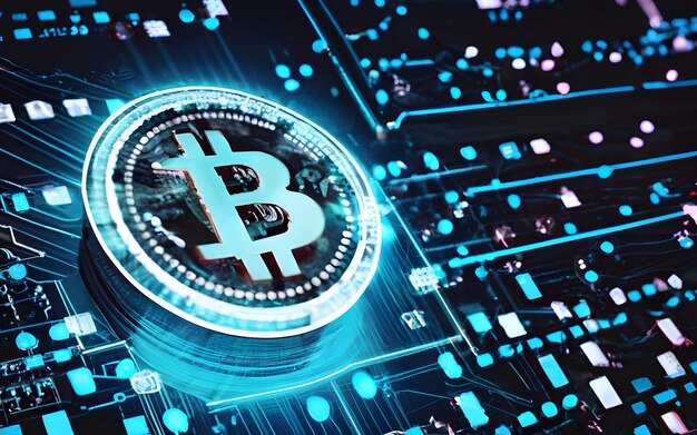 moneta digitale bitcoin nel circuito sulla scheda