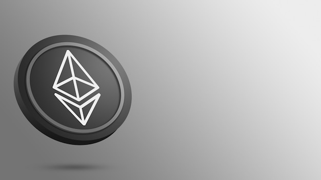 Moneta Ethereum su uno sfondo bianco, rendering 3d di criptovaluta