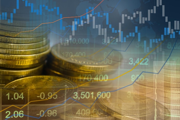 Moneta finanziaria e grafico grafico per il trading di investimenti in borsa Stock