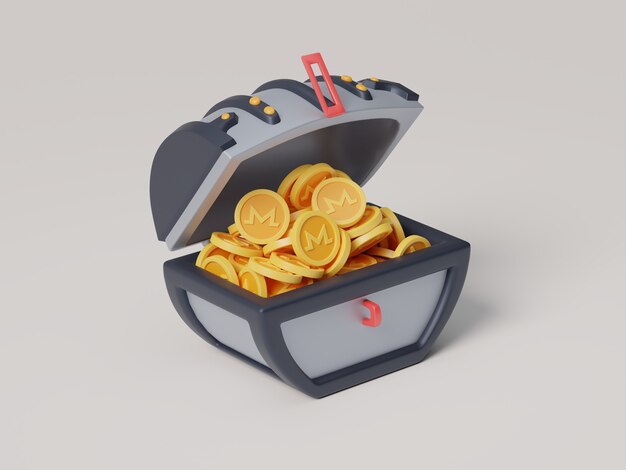 Moneta Monero Open Treasure Chest Box Cartoon Crypto Currency 3D Illustration Render