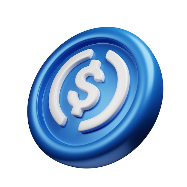 Moneta USD o moneta blu USDC 3d rendering vista a sinistra inclinata illustrazione criptovaluta stile cartone animato