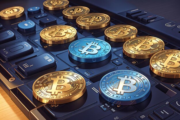 Monete Bitcoin su una tastiera