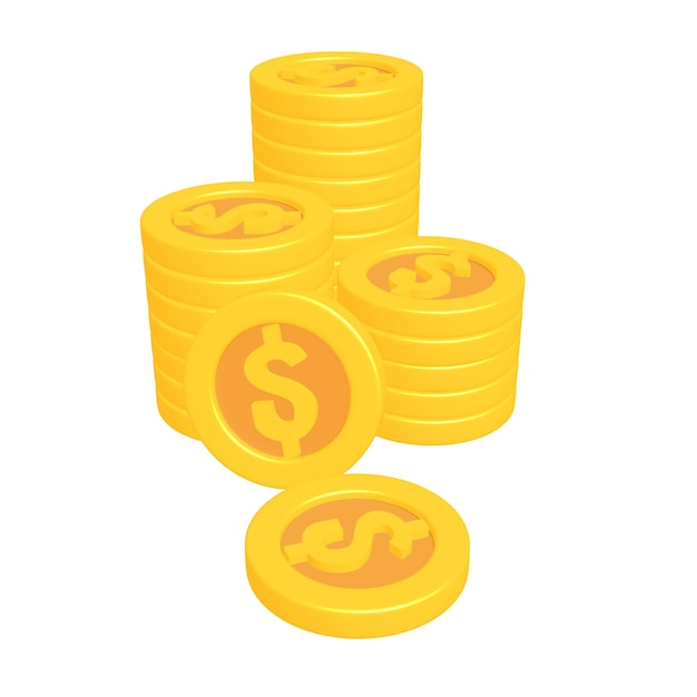 Monete d'oro 3D con il segno del dollaro