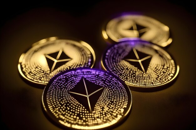 monete d'oro ethereum su sfondo nero