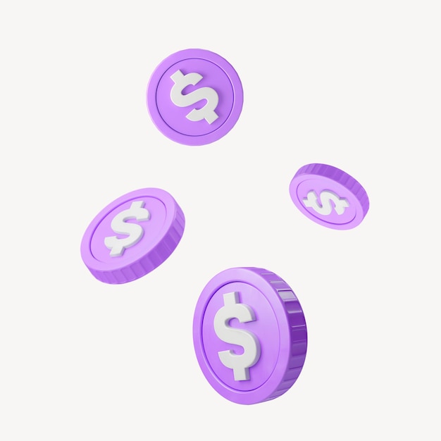 Monete da un dollaro che cadono 3D rendering grafico psd