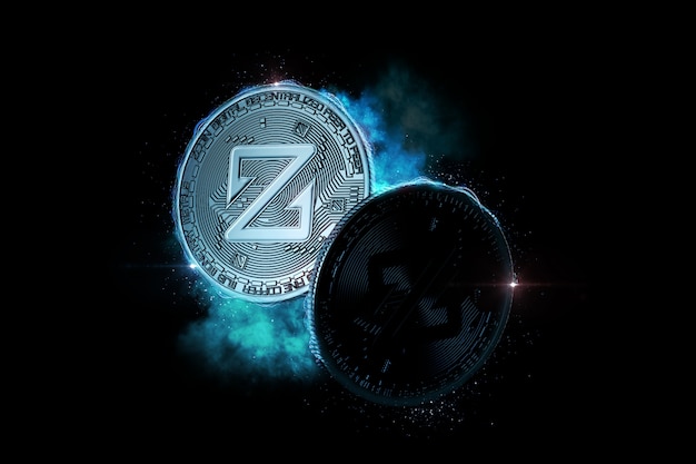 Monete ZCoin incandescente nel buio