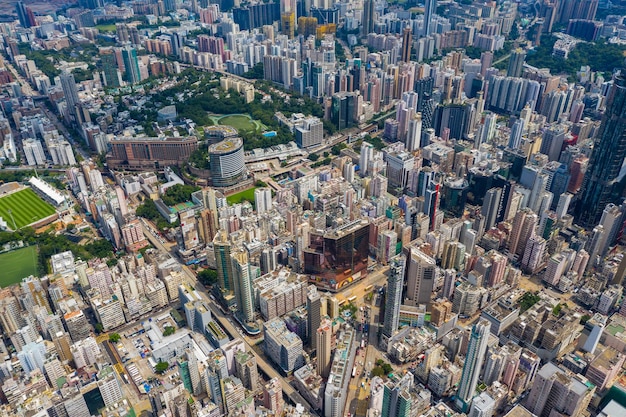 Mong Kok, Hong Kong 10 settembre 2019: Drone sorvola la città di Hong Kong
