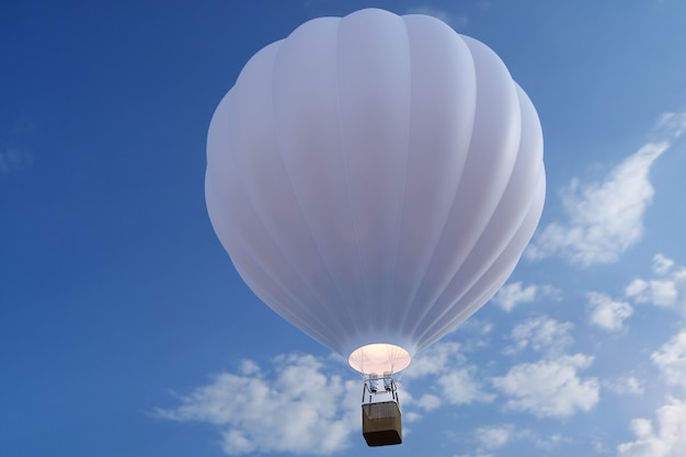 Mongolfiera dell'illustrazione 3D sul cielo. L'impulso dell'aria bianco, rosso, blu, verde e giallo vola sul cielo.