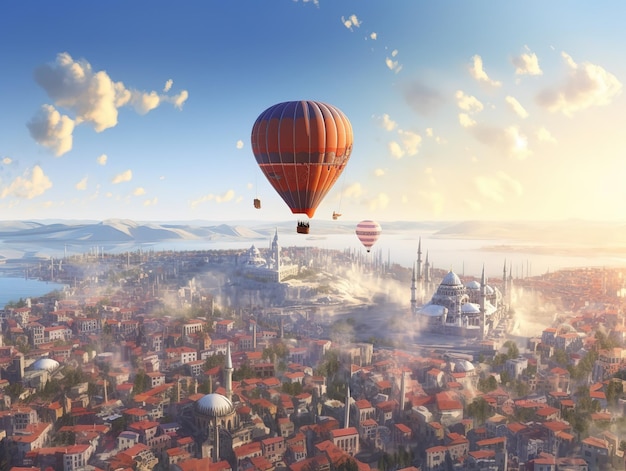 Mongolfiera sul cielo bella città di Istanbul