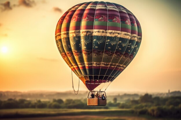 Mongolfiere colorate che volano sopra l'alta montagna all'alba con un bellissimo sfondo del cielo