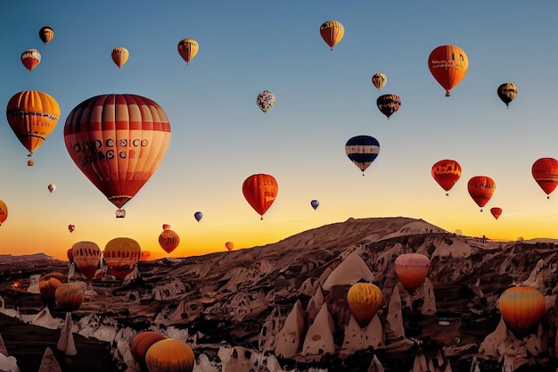 Mongolfiere colorate in Cappadocia Turchia illustrazione 3d