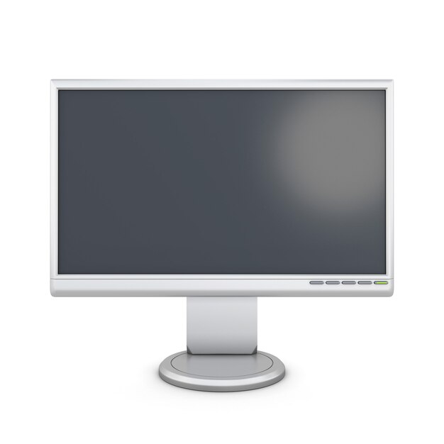 Monitor bianco isolato su sfondo bianco. Illustrazione 3D.