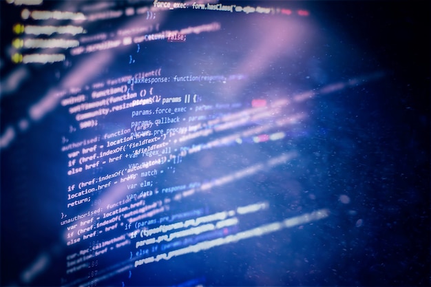 Monitor closeup of function source code.Writing programming functions on laptop. Big data and Internet of things trend.