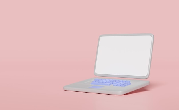 monitor computer portatile grigio isolato su sfondo rosa concetto minimo illustrazione 3D o rendering 3D