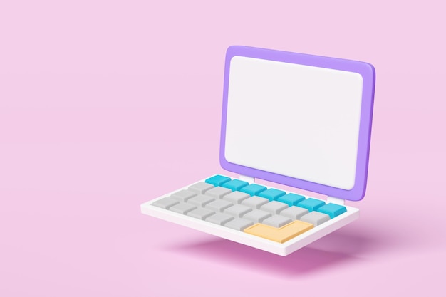 Monitor di computer portatile 3D isolato su sfondo rosa concetto minimo percorso di ritaglio dell'illustrazione di rendering 3D