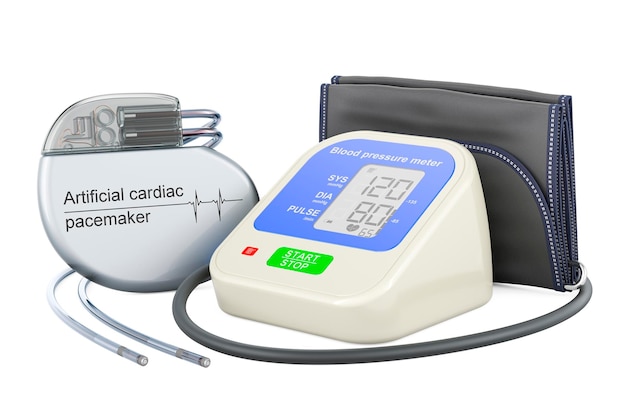 Monitor digitale automatico della pressione sanguigna con pacemaker cardiaco artificiale rendering 3D