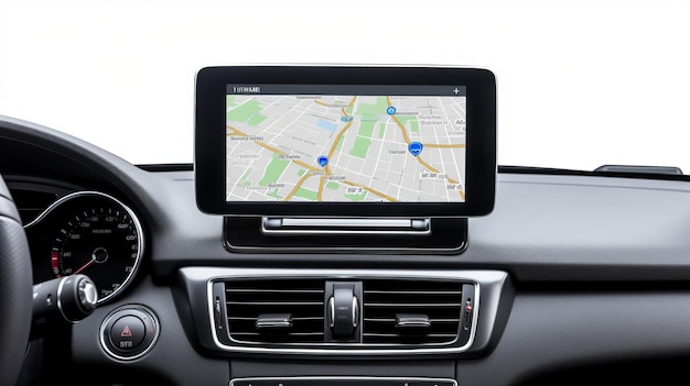Monitor in auto con schermata vuota mappe di navigazione concetto isolato su bianco con percorso di ritaglio