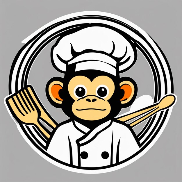 Monkey Chef Minimalist Logo Vector T Shirt Design Logo Sticker Sfondi bianchi Uhd 4k