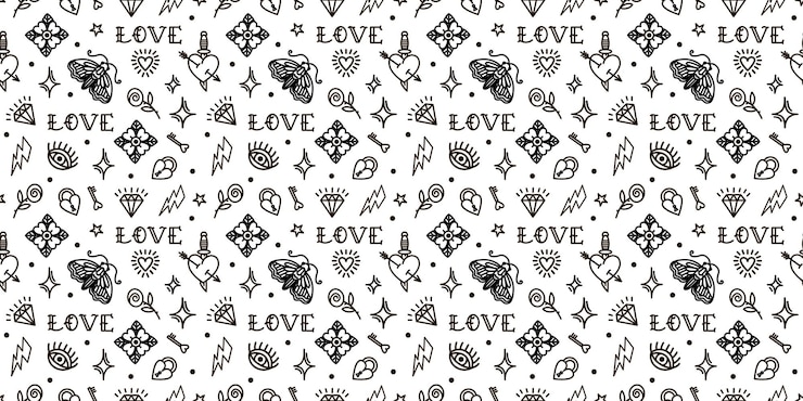 Photo monochrome old school style pattern for valentines day