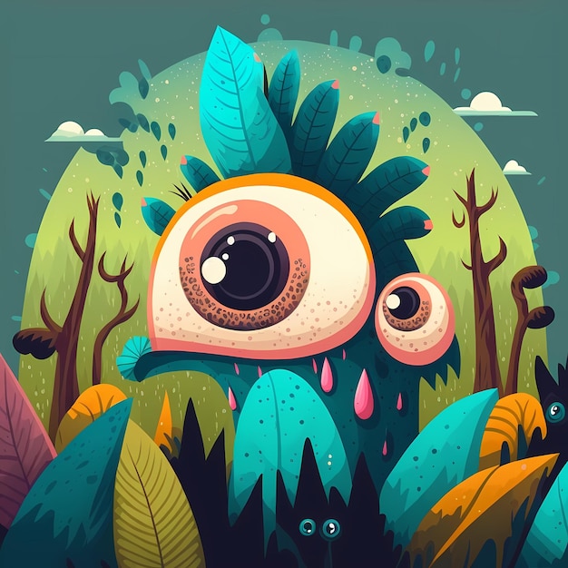 Monster Tree Illustration con design unico e attraente Multi Color
