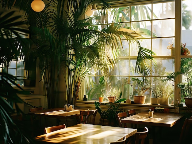 Monstera burred lascia dietro vetro ghiacciato della finestra del caffè sfondo di foglia verde burred illustrazione generata dall'AI